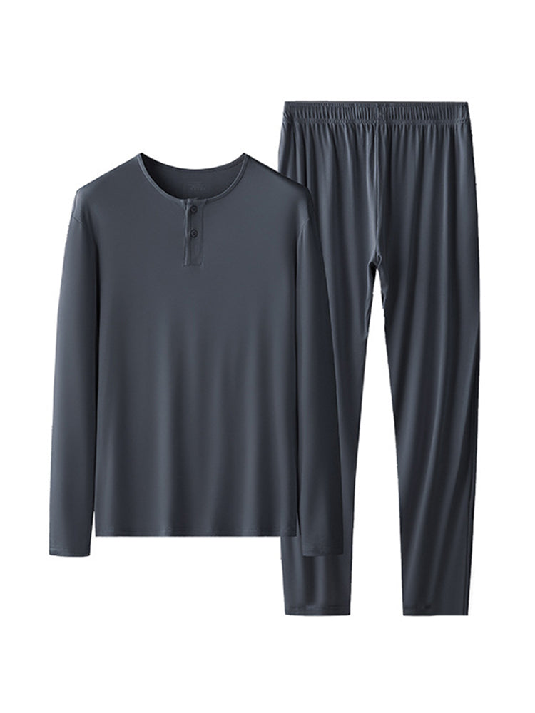 60S Modal Men's Solid Color Pajama Set | Comfortable Casual Wear for All Seasons