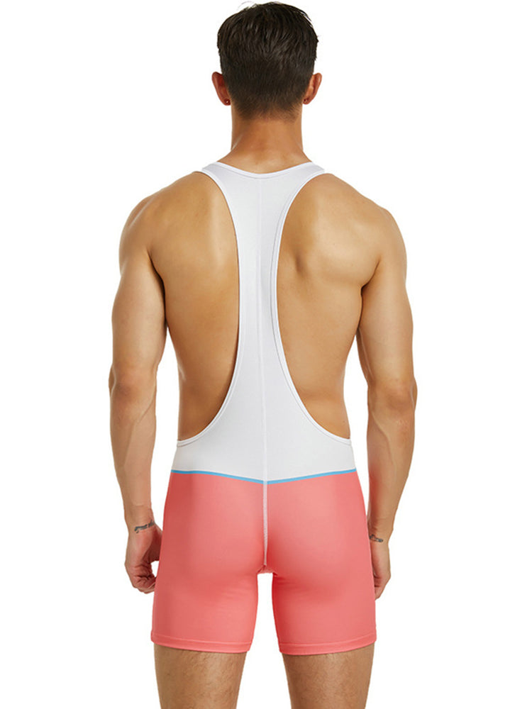 Men's Spliced Color Wrestling Singlet Bodysuit