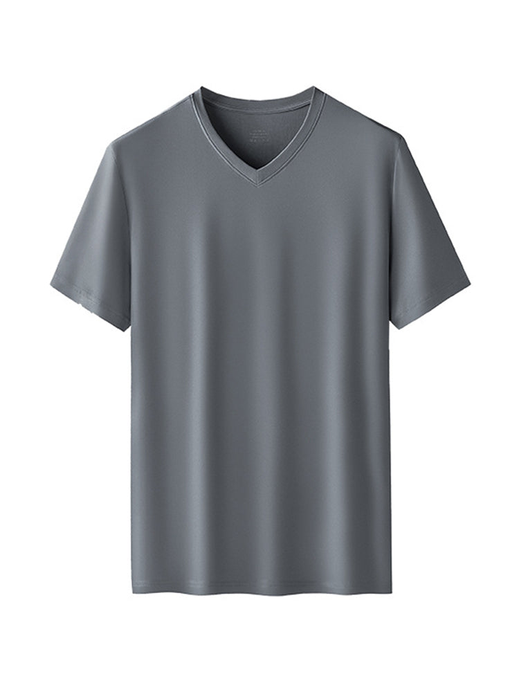 60S Double-Sided Modal Fashion V-neck Men's Solid Color Short-Sleeved T-shirt