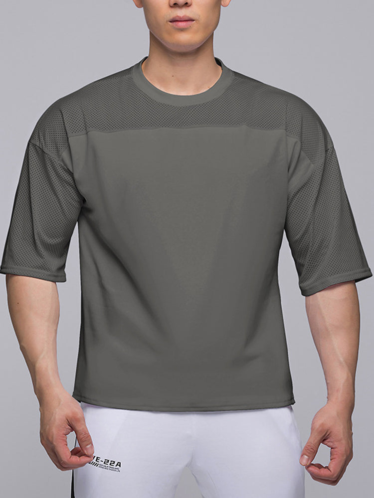 Men's Stretchy Breathable Mesh Short-Sleeve Shirt Sports Running Casual Top T-Shirt