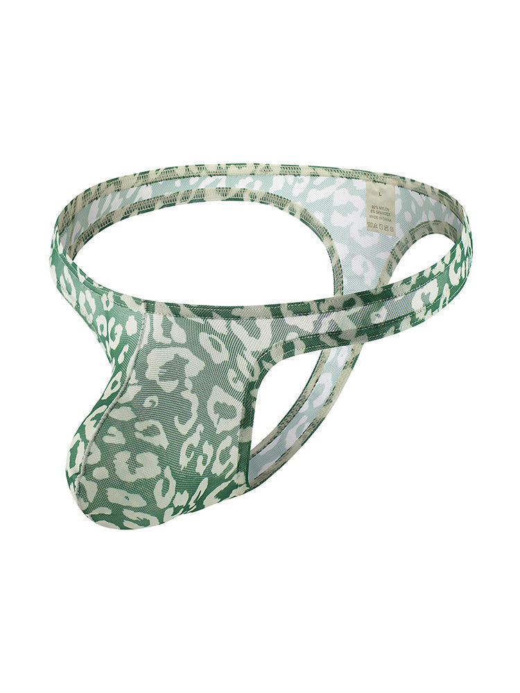 4 Pack Leopard Print See-through Mesh Thongs