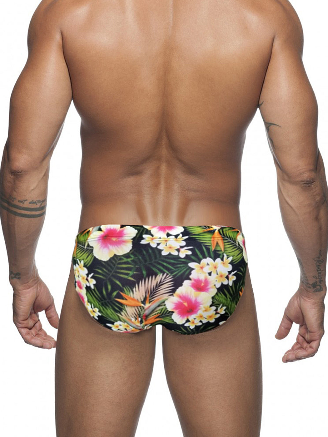 Men's Floral Print Swim Briefs With Removable Pad