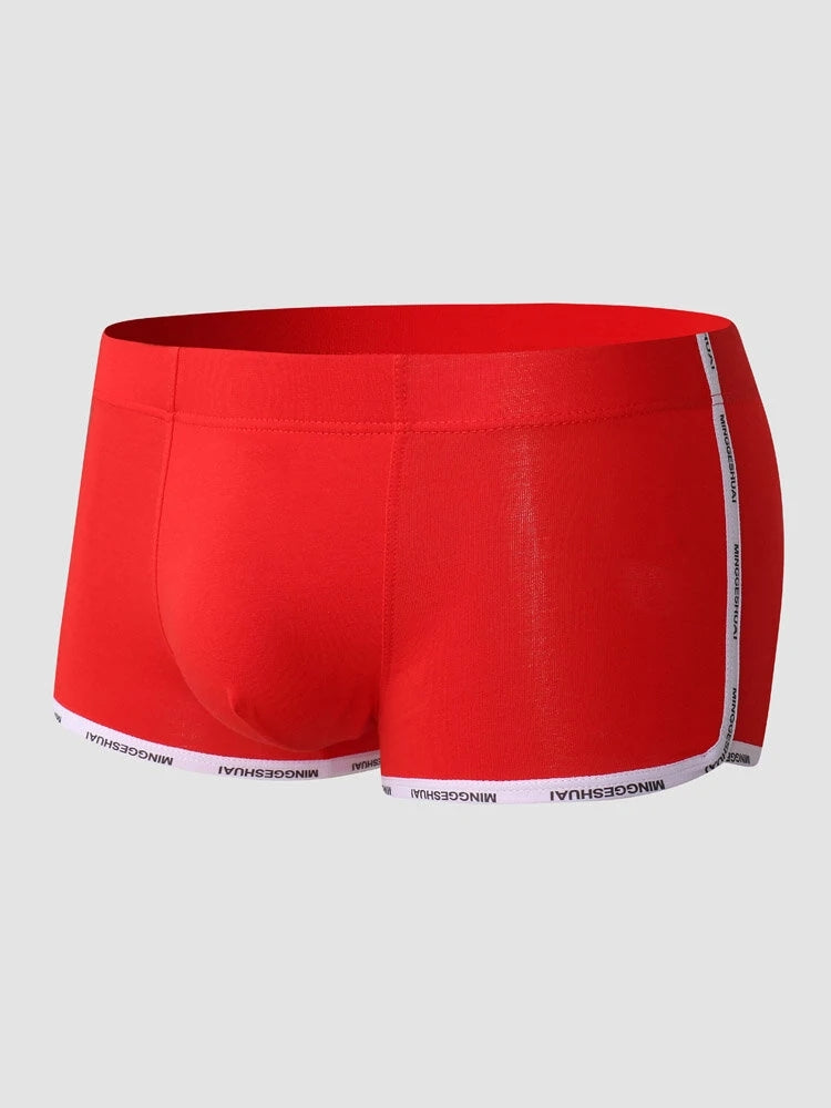 Men's Letter Trim Applique Cotton Trunks