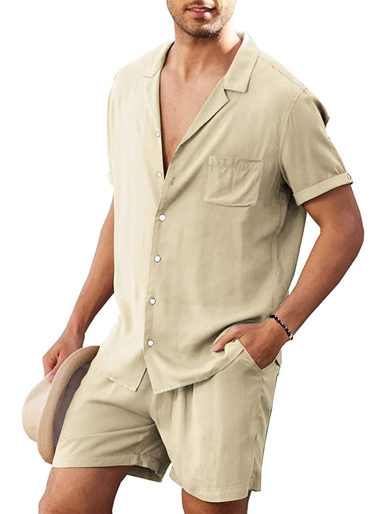 Men's Button Down Short Sleeve Shirt Top and Shorts Set