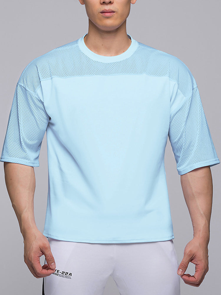 Men's Stretchy Breathable Mesh Short-Sleeve Shirt Sports Running Casual Top T-Shirt