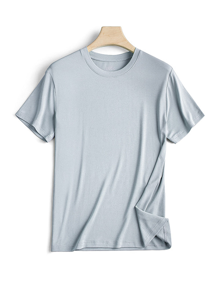 Modal Summer Short Sleeve T-Shirt Men Crew Neck Solid Color Casual Underwear Mens Clothing