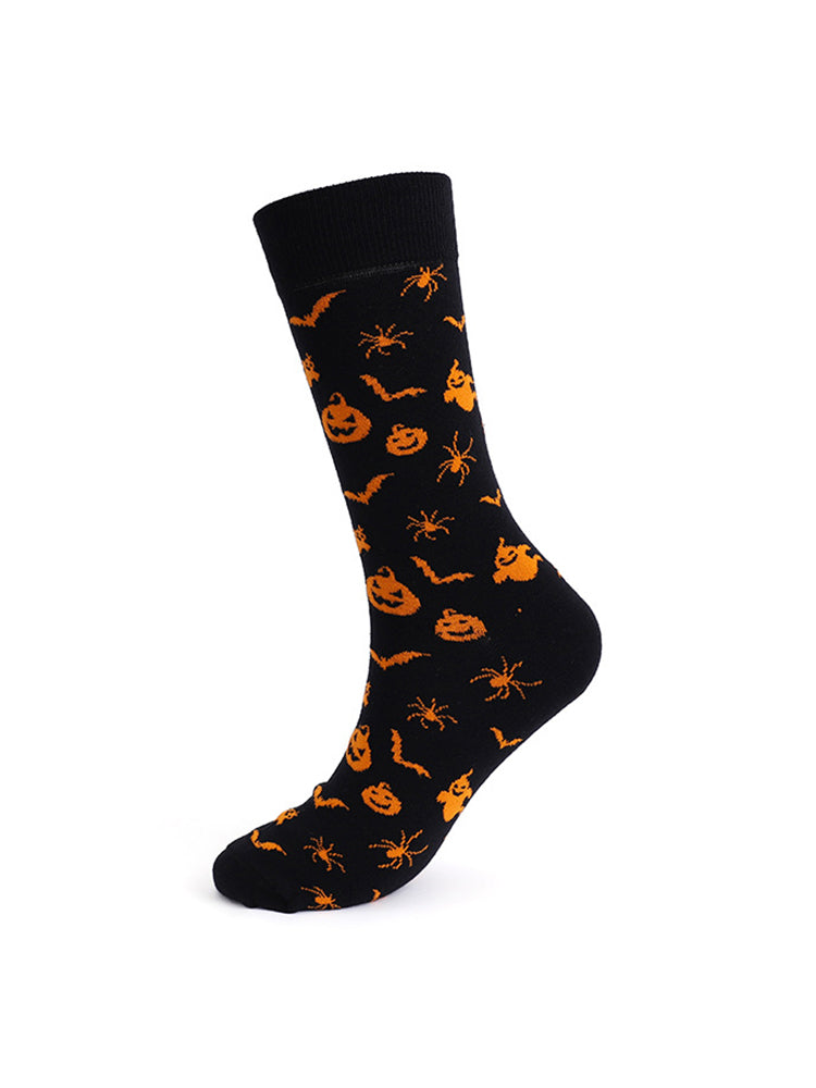 4 Pairs Pumpkin Personality Skeleton Cartoon Trendy Cotton Crew Socks