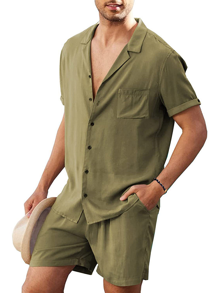 Men's Button Down Short Sleeve Shirt Top and Shorts Set