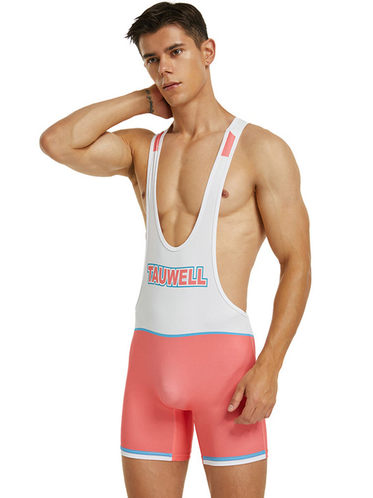 Men's Spliced Color Wrestling Singlet Bodysuit