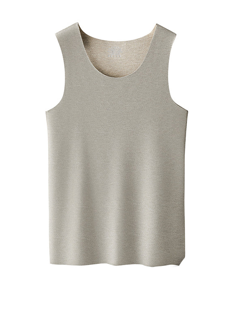Men's Thermal Silk-Wool Sleeveless Vest - Solid Color Seamless Base Layer