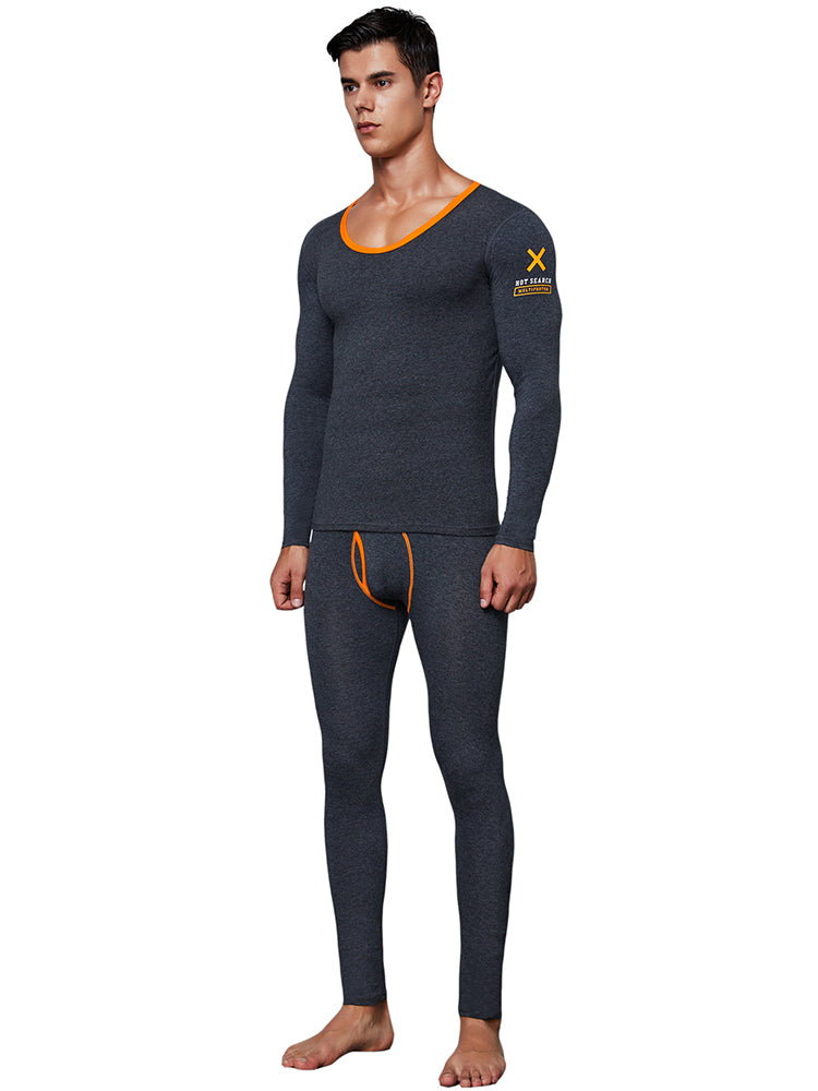 Men's Splicing Lines Cotton Thermal Underwear Set