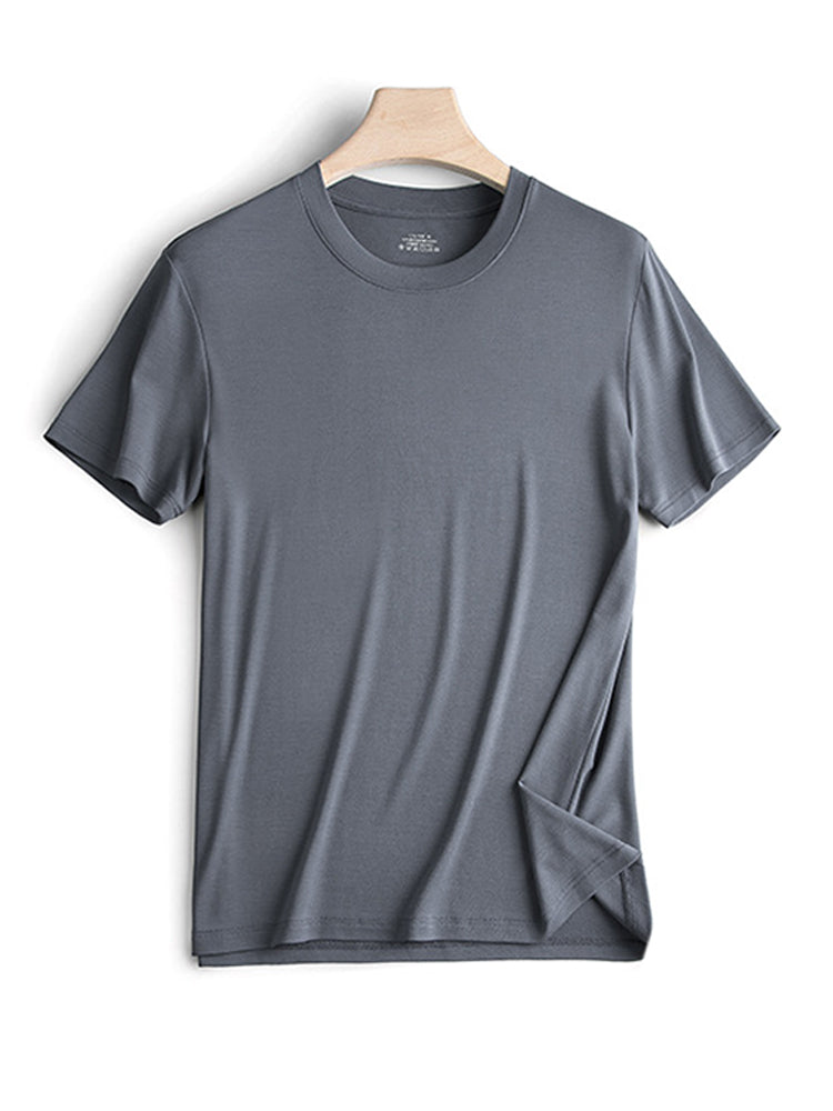 Modal Summer Short Sleeve T-Shirt Men Crew Neck Solid Color Casual Underwear Mens Clothing