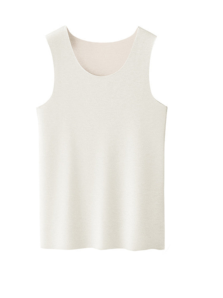 Men's Thermal Silk-Wool Sleeveless Vest - Solid Color Seamless Base Layer