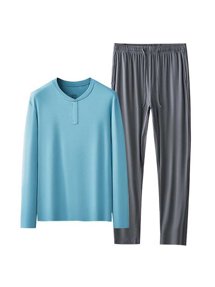 60S Modal Men's Solid Color Pajama Set | Comfortable Casual Wear for All Seasons