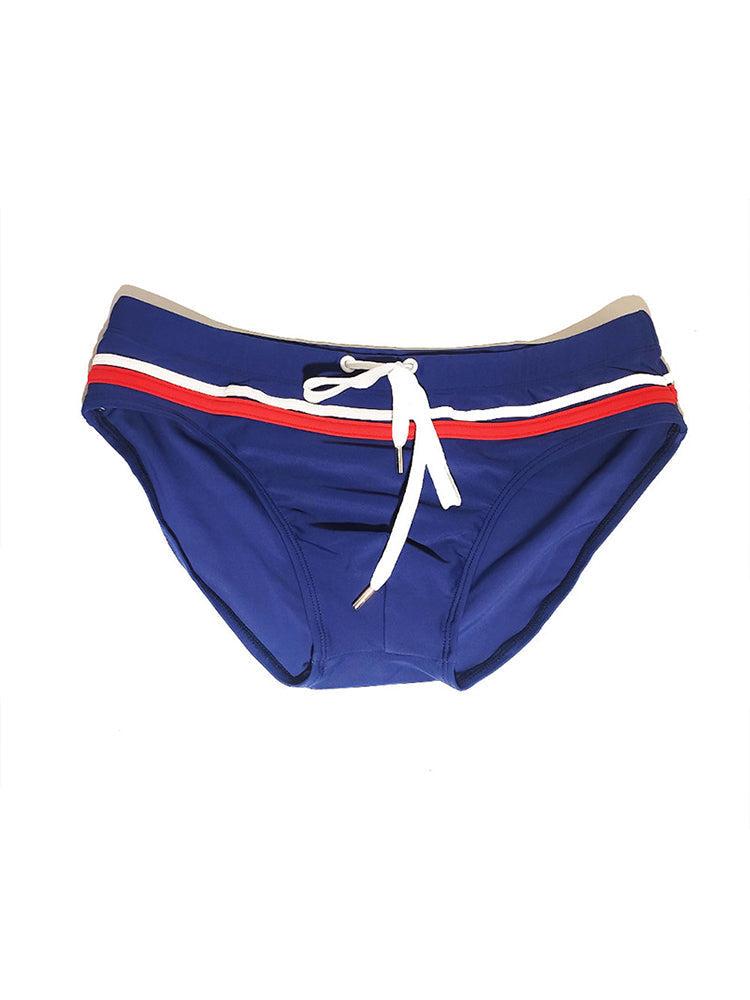 Sports Men's Striped Drawstring Swim Briefs