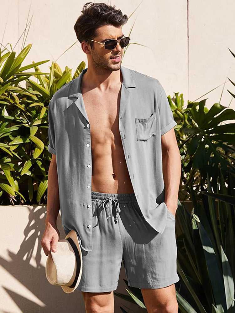 Men's Button Down Short Sleeve Shirt Top and Shorts Set