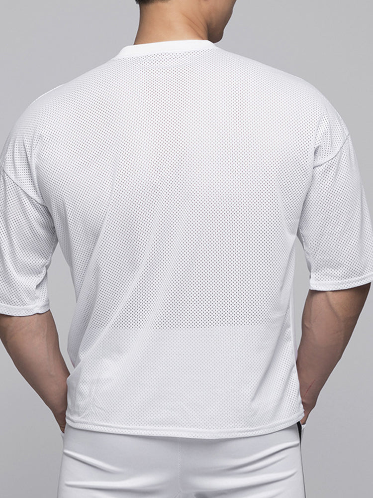 Men's Stretchy Breathable Mesh Short-Sleeve Shirt Sports Running Casual Top T-Shirt