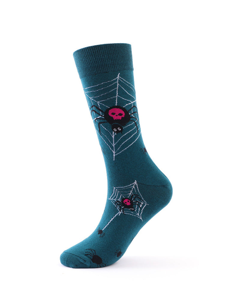 4 Pairs Pumpkin Personality Skeleton Cartoon Trendy Cotton Crew Socks