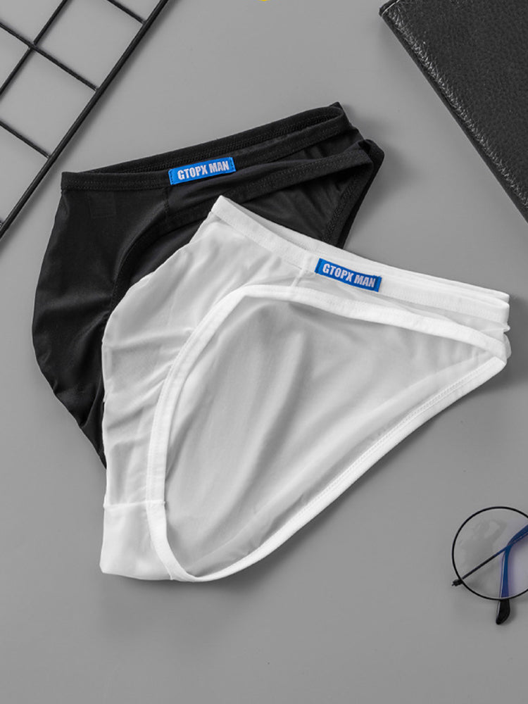 2 Pack Men's Thin Ice Silk Face Mask Fabric U-Convex Sexy Semi-Transparent Bikini