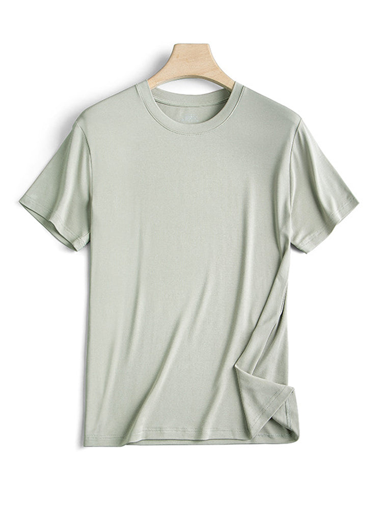 Modal Summer Short Sleeve T-Shirt Men Crew Neck Solid Color Casual Underwear Mens Clothing