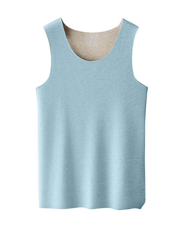 Men's Thermal Silk-Wool Sleeveless Vest - Solid Color Seamless Base Layer