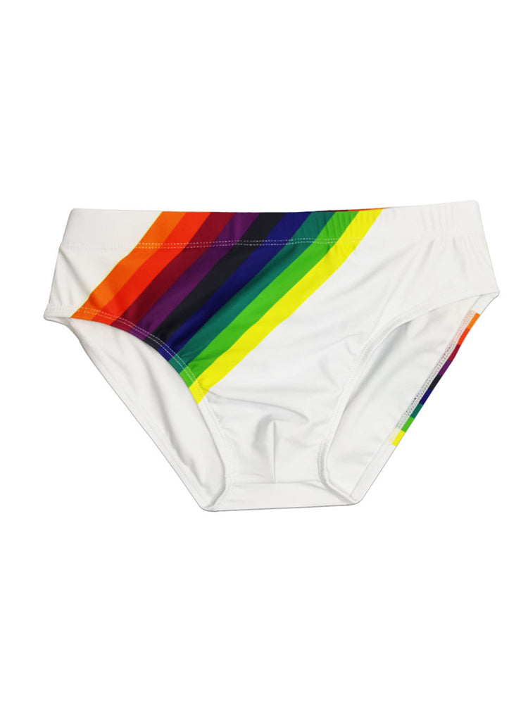 Men's Rainbow Stripes Swim Briefs with Removable Pad