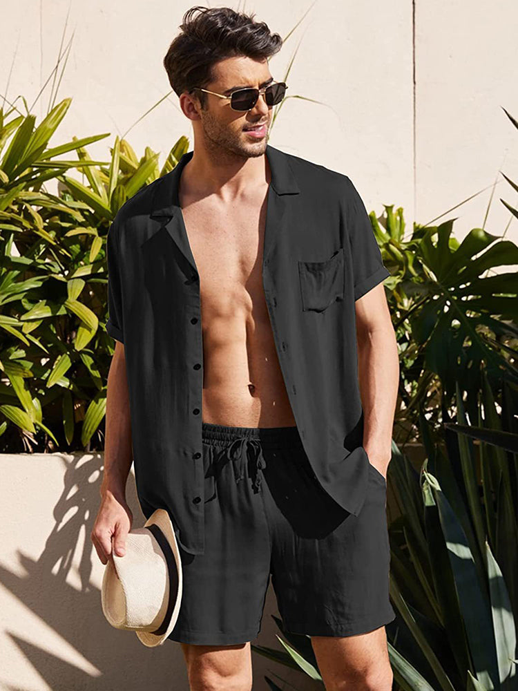 Men's Button Down Short Sleeve Shirt Top and Shorts Set