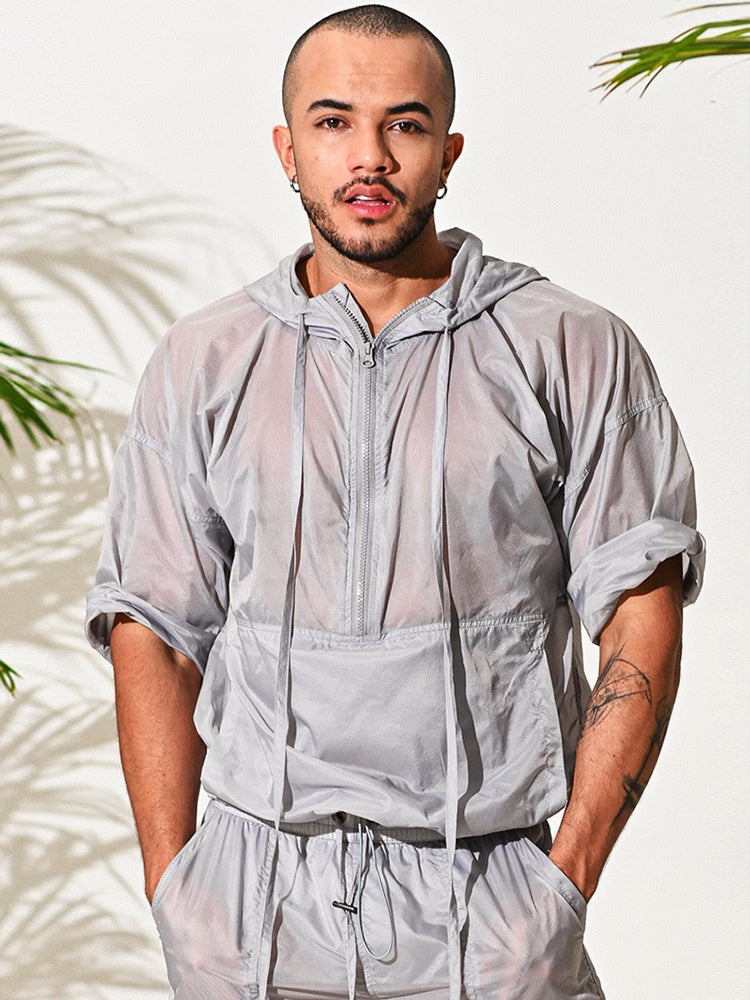 Men's Half Sleeve Hooded Activewear Tops