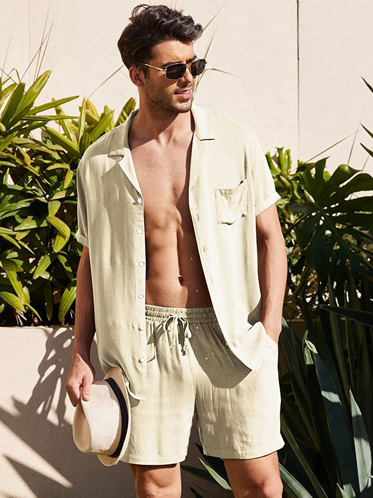 Men's Button Down Short Sleeve Shirt Top and Shorts Set