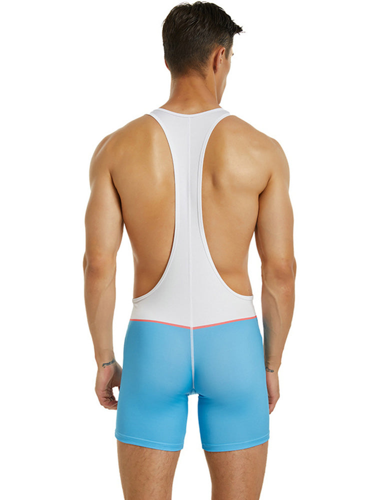 Men's Spliced Color Wrestling Singlet Bodysuit