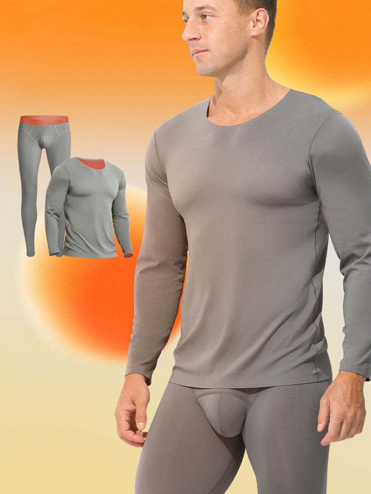 Men's Seamless Double-sided Round Neck Thermal Underwear Set