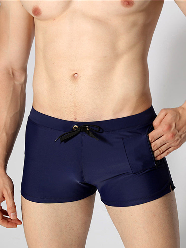 Men's Solid Color Breathable Stretch Swim Trunks