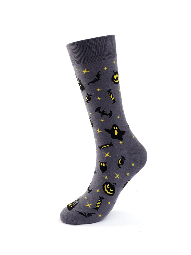 4 Pairs Pumpkin Personality Skeleton Cartoon Trendy Cotton Crew Socks
