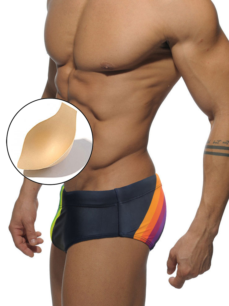 Men's Rainbow Stripes Swim Briefs with Removable Pad