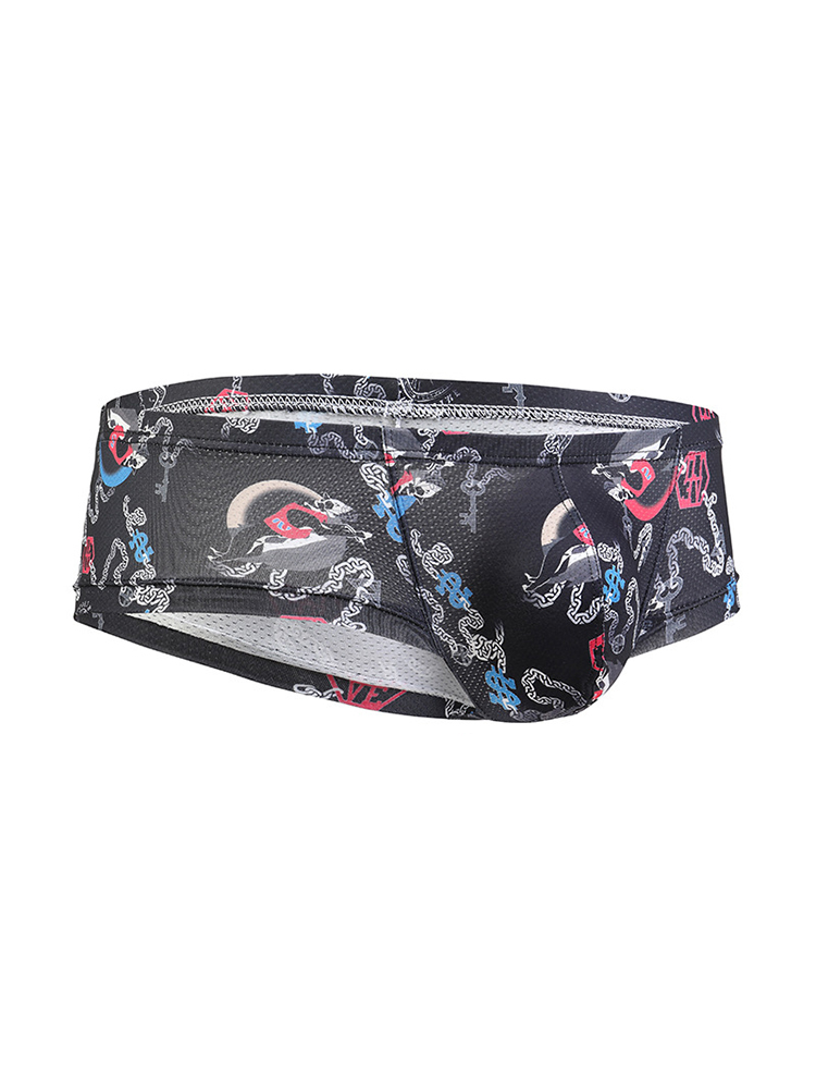 Men's Sexy Botanical Printed Mesh Underwear