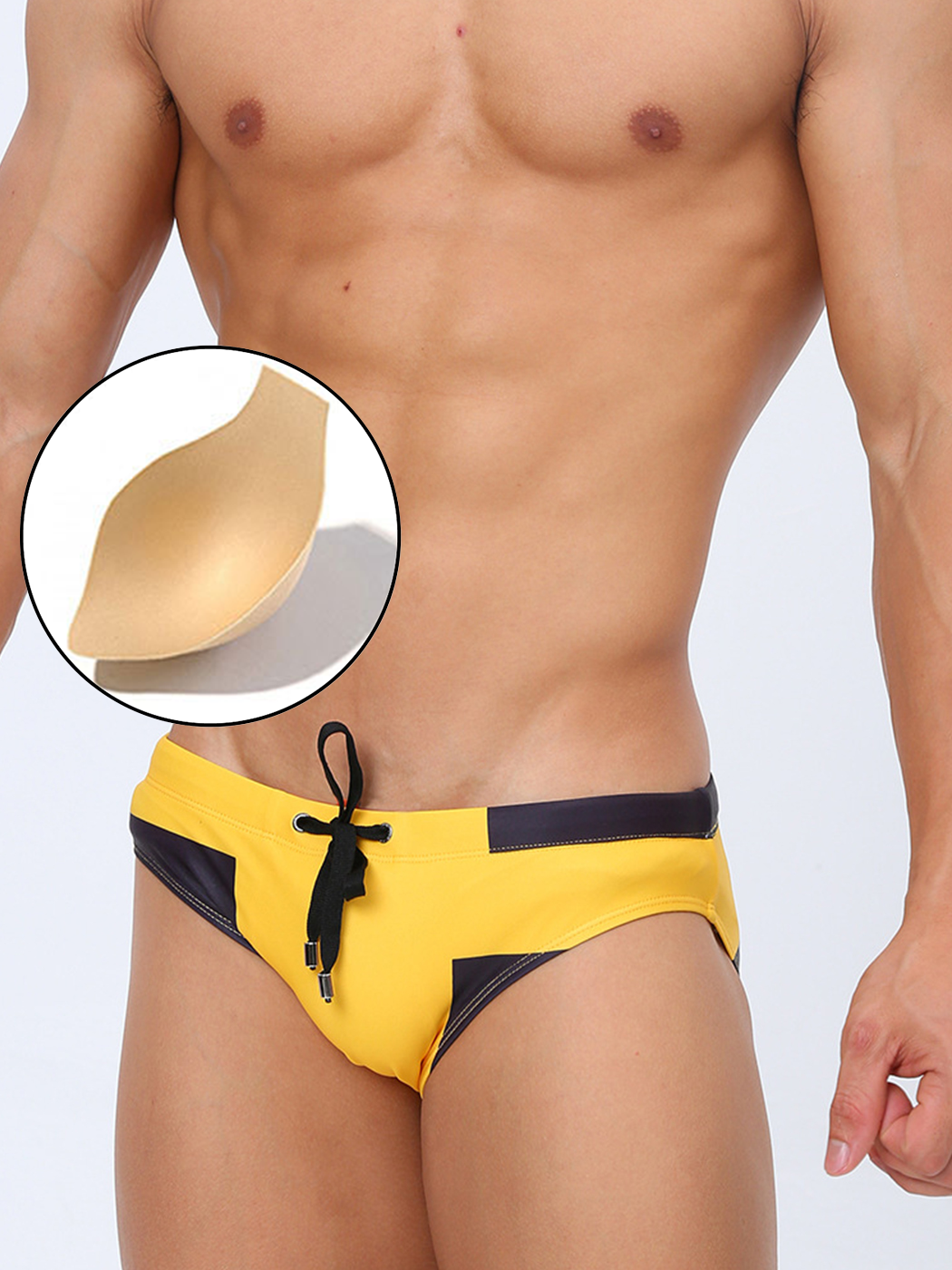Men's Spliced Color Swim Briefs with Sponge Mats