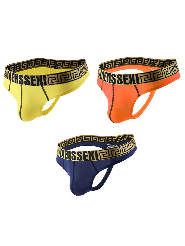 3 Pack Men's Sexy Thong Soft Breathable T-Back Briefs Seamless Briefs