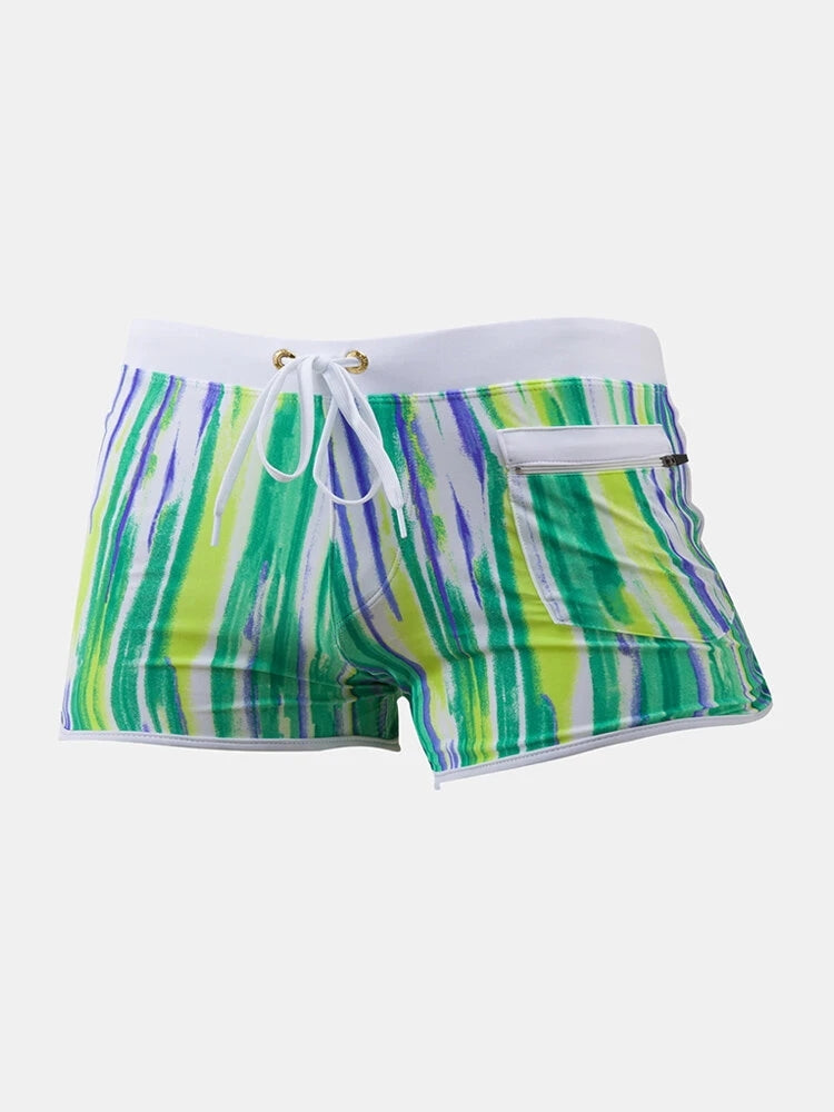 Mens Striped Quick Dry Lining Swim Trunks