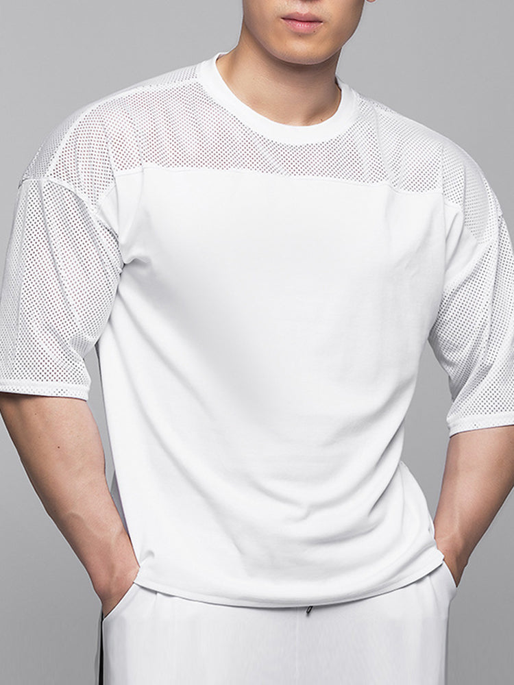 Men's Stretchy Breathable Mesh Short-Sleeve Shirt Sports Running Casual Top T-Shirt