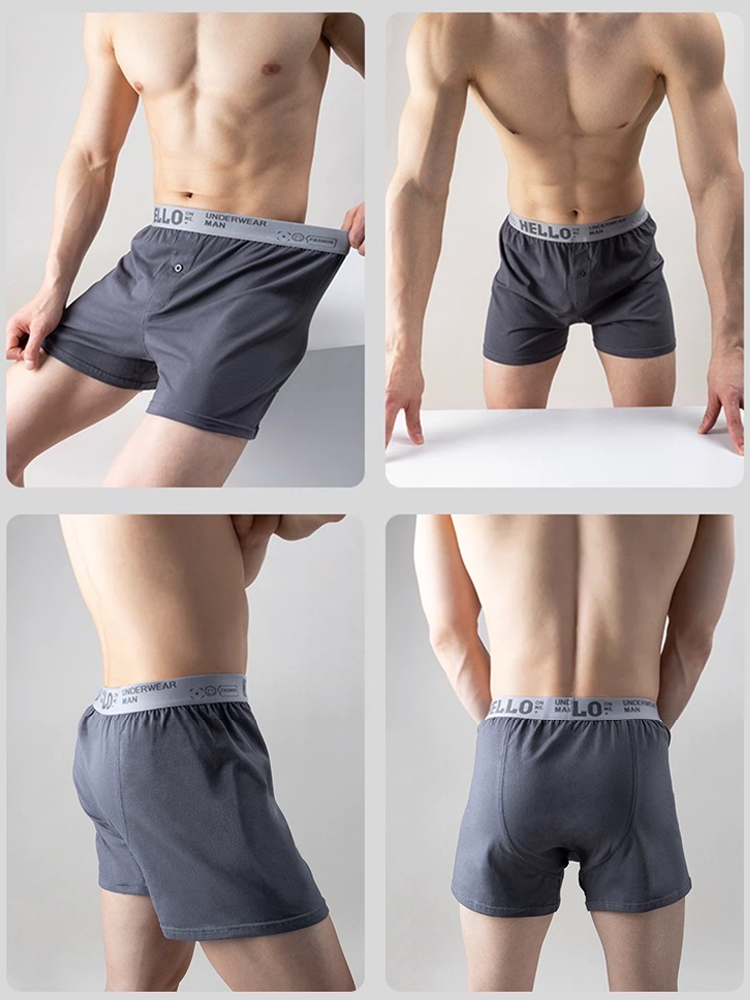 2 Pack Men's Woven Cotton Boxer Shorts With Button Fly