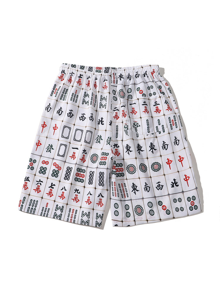 Men's Holiday Printing Elastic Waist Loose Beach Shorts