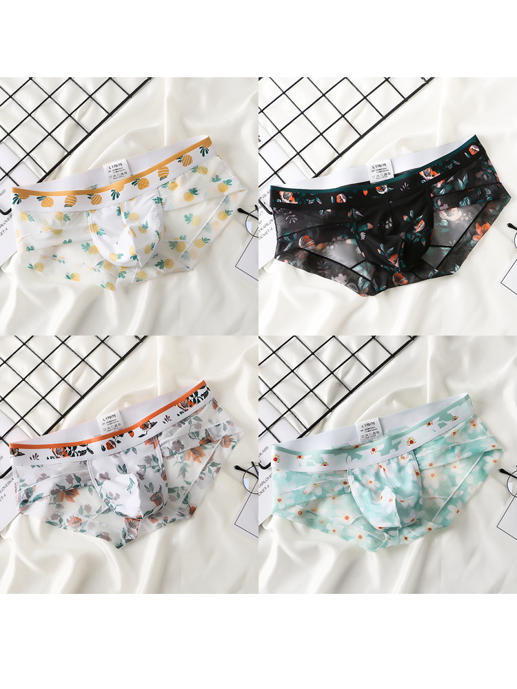 4 Pack Men's Flower Print Pouch Briefs