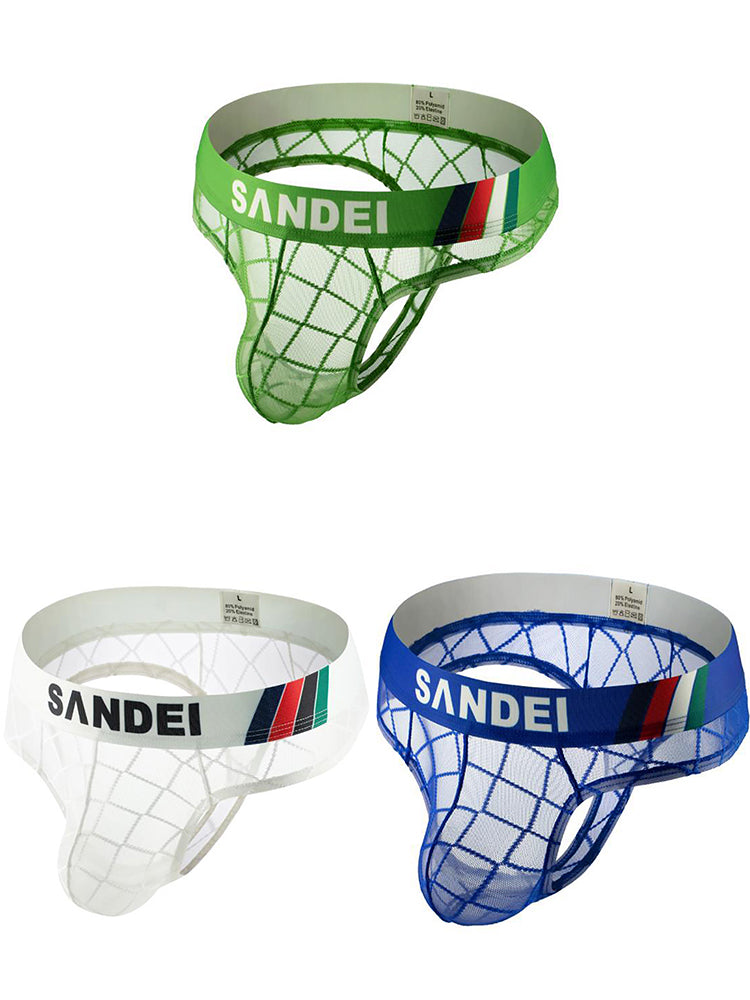 3 Pack Men's Low-Rise Lace Sexy Mesh Briefs And Thongs