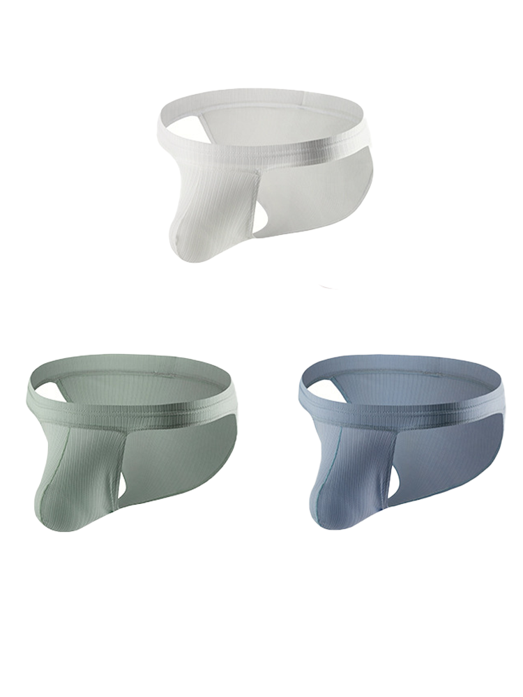 3 Pack Men's Threaded Fabric Briefs with U Convex Pouch