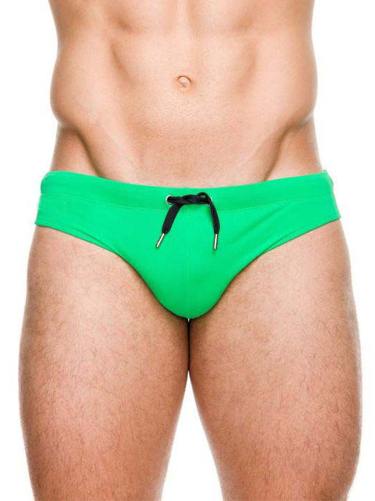 Men's Solid Swimming Briefs Drawstring Bikini