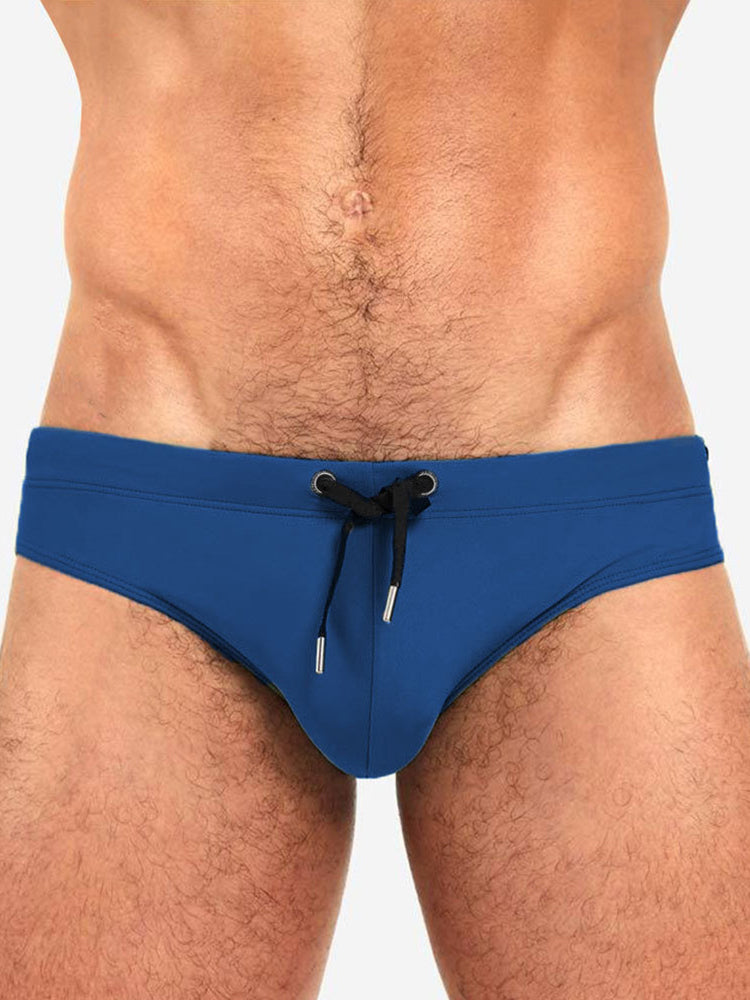 Men's Solid Swimming Briefs Drawstring Bikini