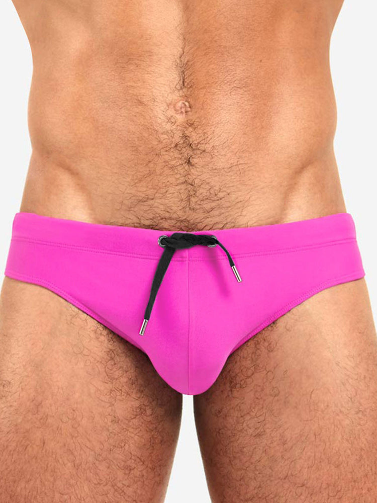 Men's Solid Swimming Briefs Drawstring Bikini