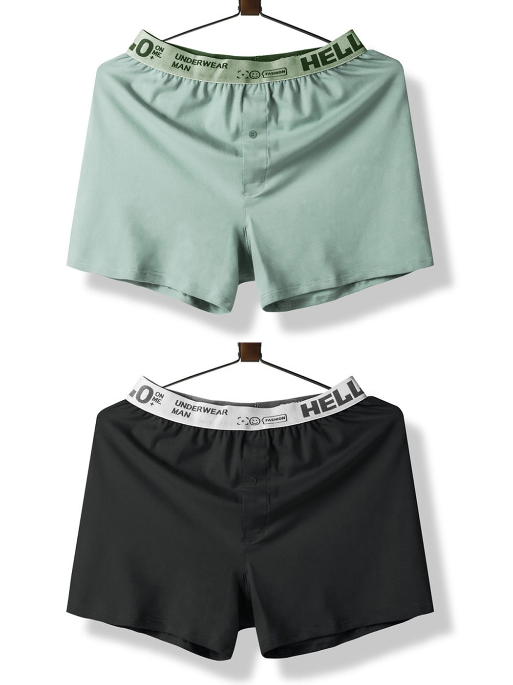 2 Pack Men's Woven Cotton Boxer Shorts With Button Fly