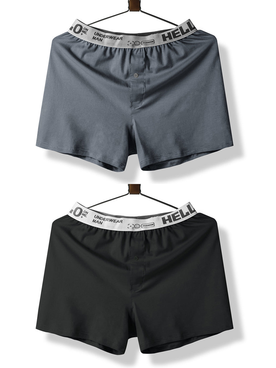 2 Pack Men's Woven Cotton Boxer Shorts With Button Fly