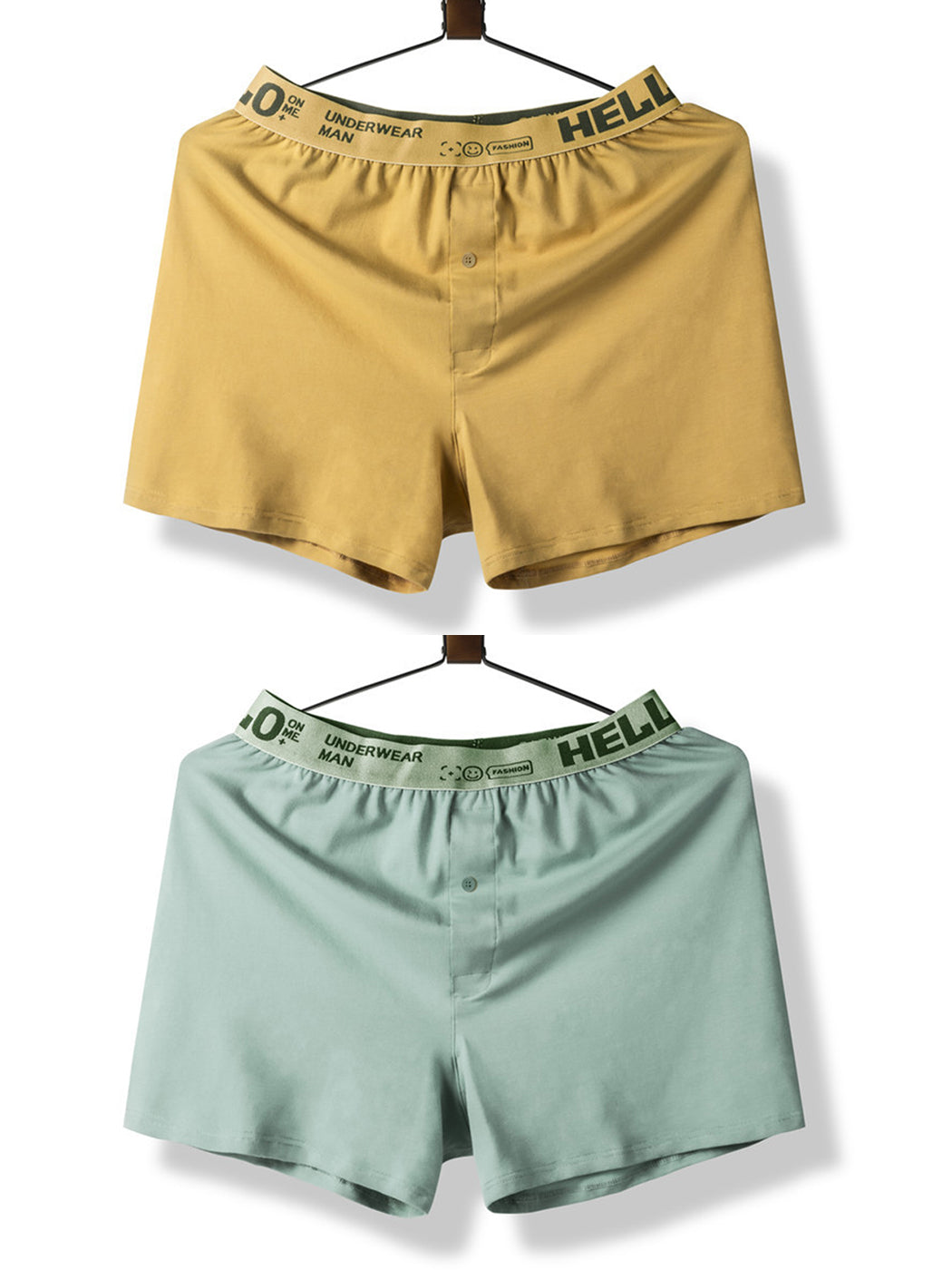2 Pack Men's Woven Cotton Boxer Shorts With Button Fly